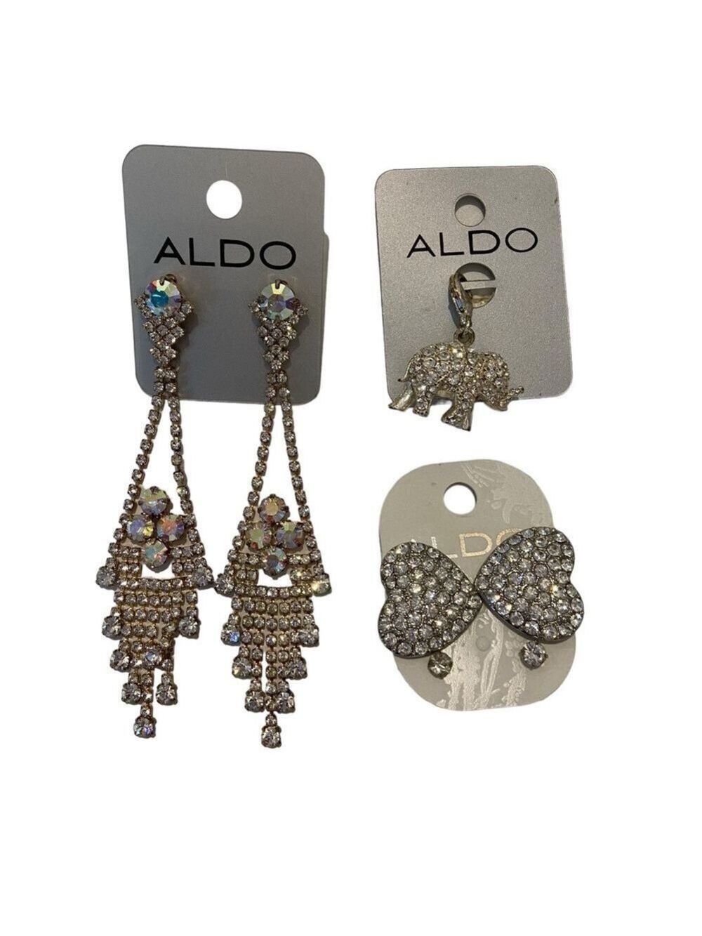 Aldo earrings set bundle crystal pearls silver white hearts elephant charm and +